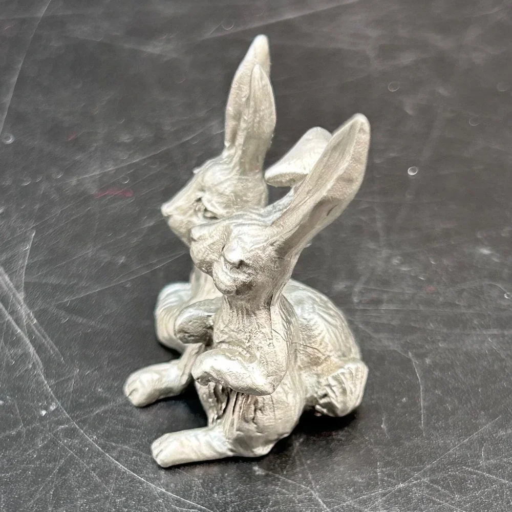 Hudson Pewter Miniature Lot of 2 Rabbit Figurine and Pewter Mouse